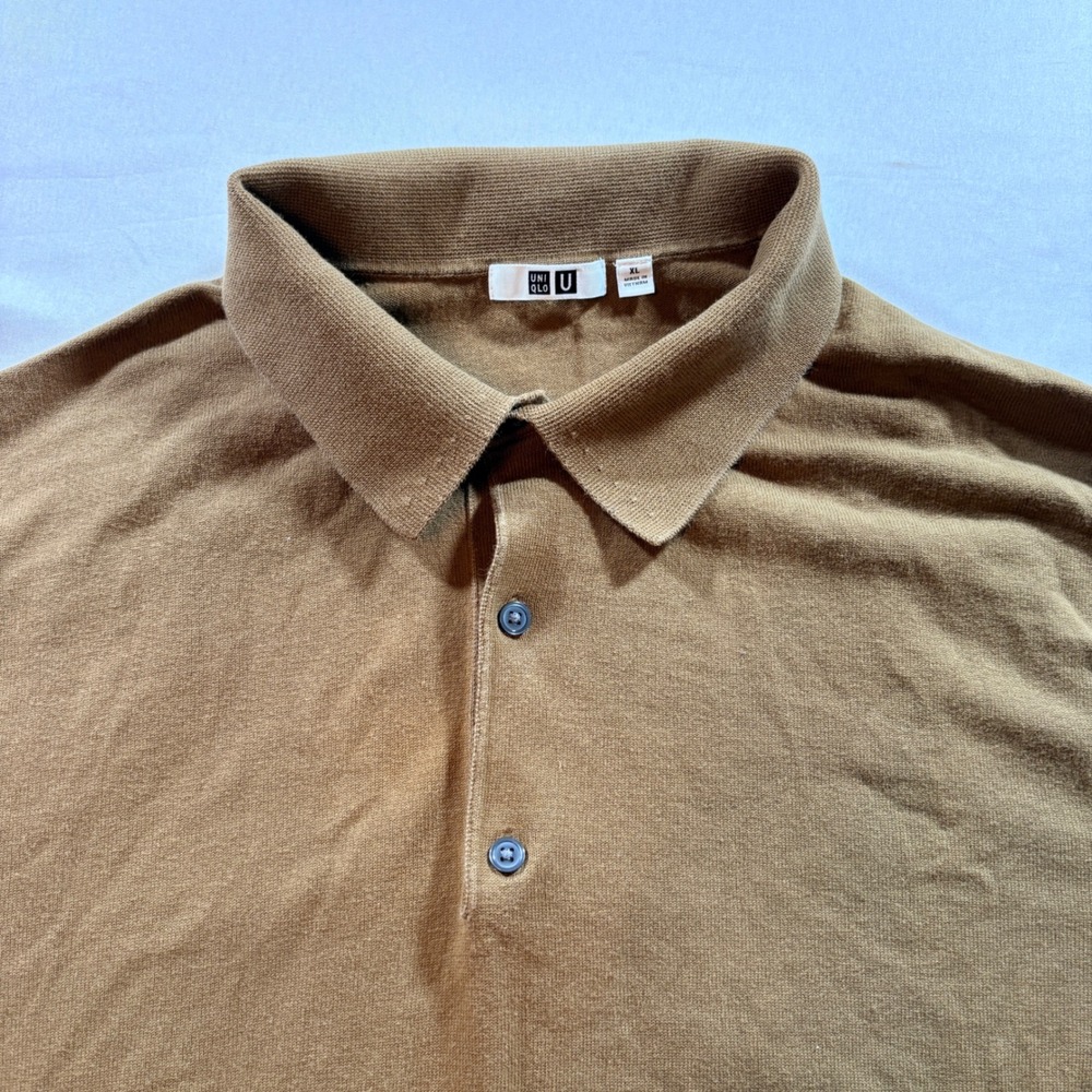 Uniqlo U Knit Polo Shirt Mens XL Brown 100% Cotton Short Sleeve Lemaire Casual